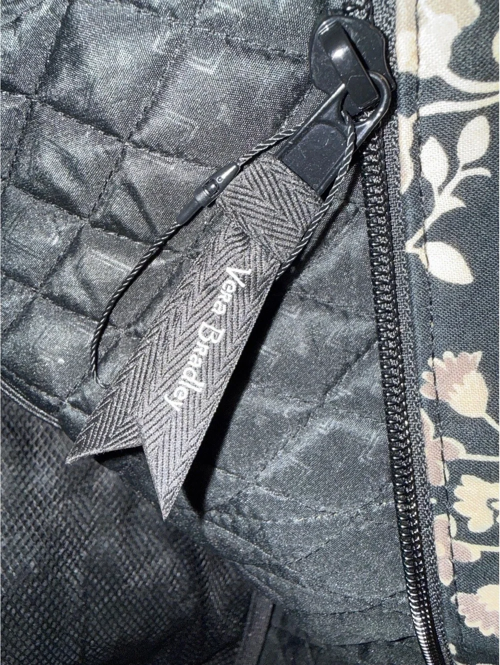 Vera Bradley Quilted Floral Tote Bag Black and Beige